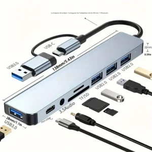 هاب USB 7 في 1 - وقارئ بطاقات